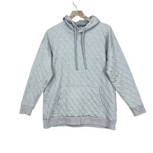Eddie Bauer‎ Womens Sweatshirt Medium Blue Quilted Pullover Hoodie Casual Comfy
